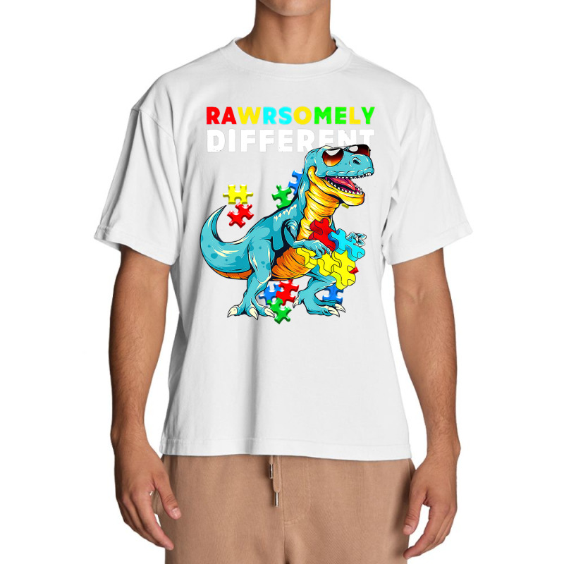 Rawrsomely Different Dinosaur Dino Autism Awareness Urban Heavy T-shirt by LeiThompson | Artistshot