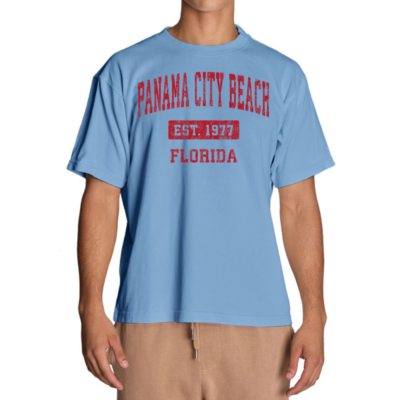 Mens Panama City Beach Florida Fl Vintage Sports Design Red Desig Prem Urban Heavy T-shirt by PhoebeHaggett | Artistshot