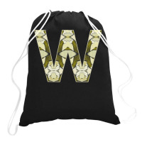 Letter W T  Shirt Letter W Monogram Olive Green Abstract Pattern Paint Drawstring Bags | Artistshot