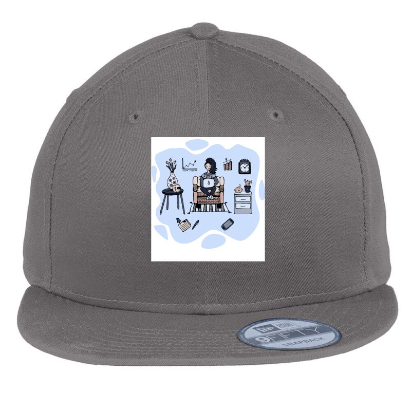 Cute Woman Freelancer At Home Flat Bill Snapback Cap by SidneyWerner | Artistshot