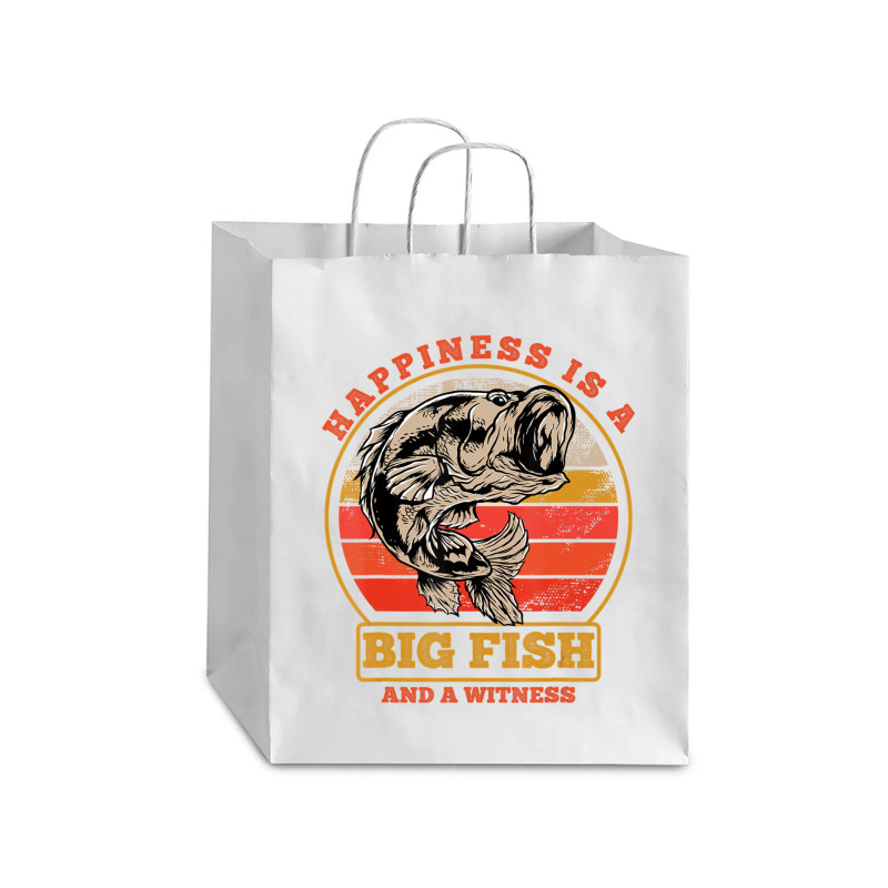 Hot Trend Retro Vintage Happiness Is A Big Fish And A Witness Fishing Debie Paper Bag - 10 X 5 X 13 | Artistshot