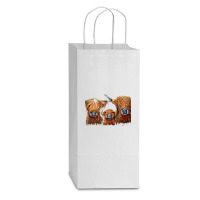 Cow Print Scottish Highland  We 3 Coos On Grey  By Shirley Macarthur B Double Wine Paper Bag - 6 1/2 X 3 1/2 X 12 3/8 | Artistshot