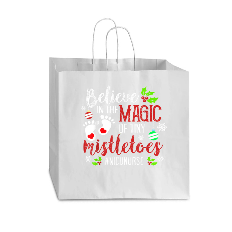 Peds Nicu Nurse Believin Magic Of Tiny Mistletoe Christmas T Shirt Vogue Paper Bag - 16 X 6 X 12 | Artistshot