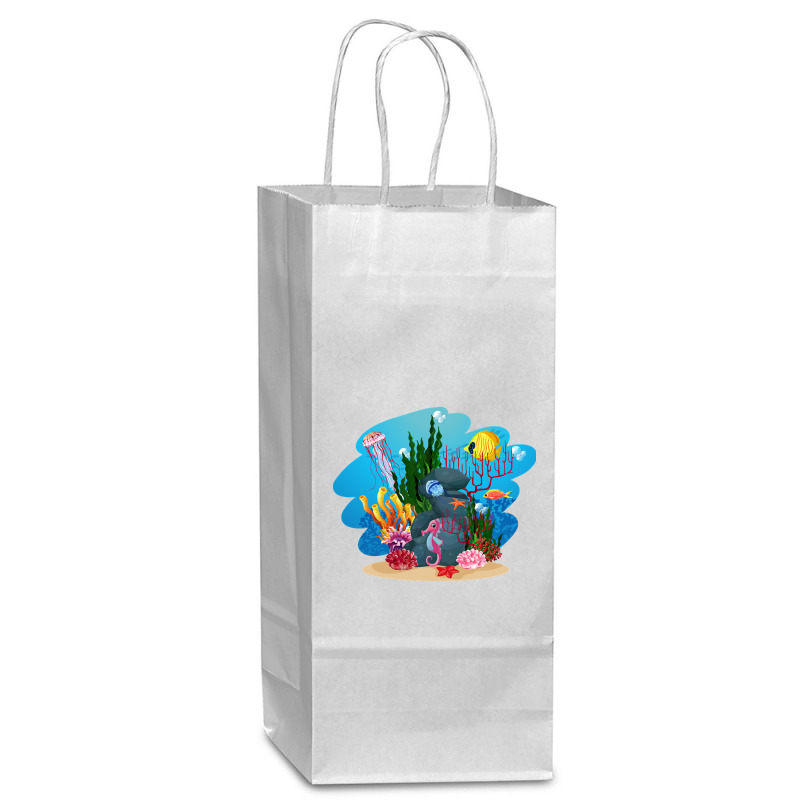 Undersea Life Coral Reef With Fish And Water Plants  Cartoon Landscape Wine Paper Bag - 5 1/2 X 3 1/4 X 13 | Artistshot