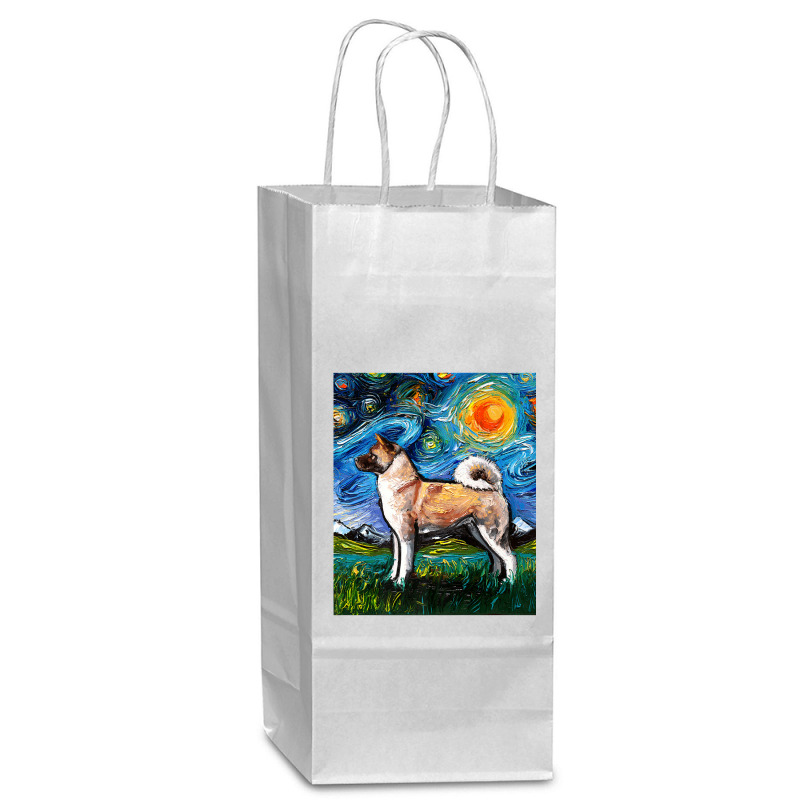 Akita Inu Starry Night Impressionist Dog Art By Aja Premium T Shirt Wine Paper Bag - 5 1/2 X 3 1/4 X 13 | Artistshot