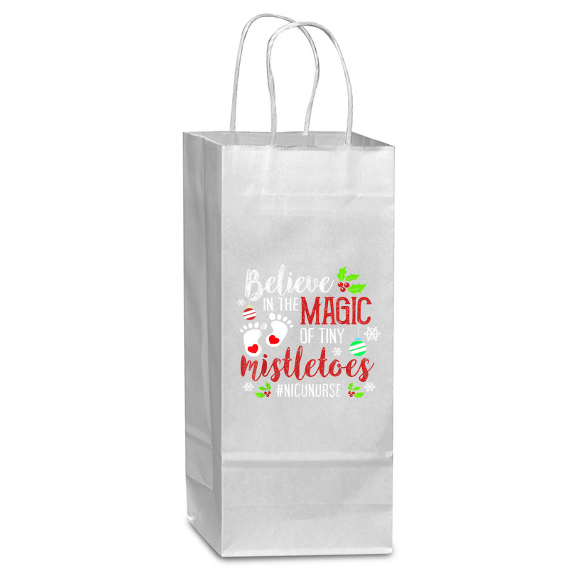 Peds Nicu Nurse Believin Magic Of Tiny Mistletoe Christmas T Shirt Wine Paper Bag - 5 1/2 X 3 1/4 X 13 | Artistshot