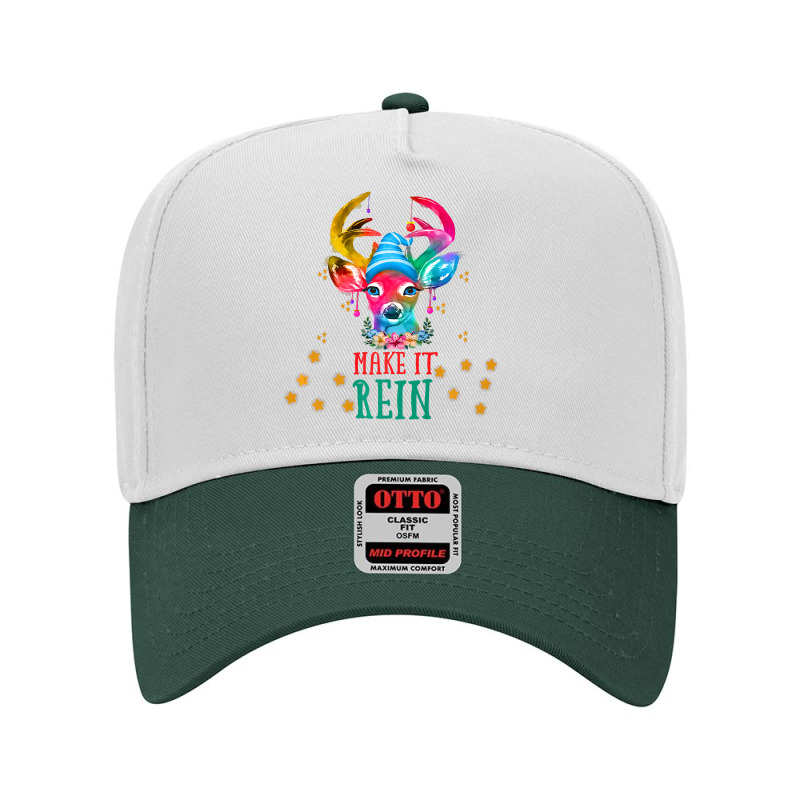 Peace Christmas Deer Watercolor Cute Reindeer Make It Rein 516 Adjustable Baseball Cap | Artistshot