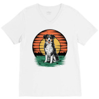 Vintage Sunset With A Cool Dog V-neck Tee | Artistshot