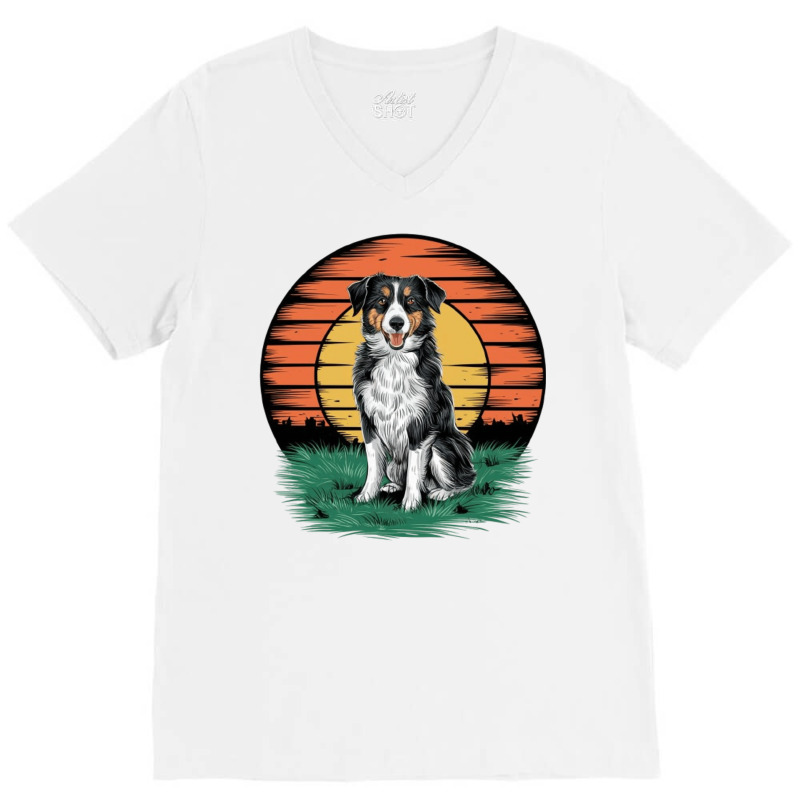 Vintage Sunset With A Cool Dog V-neck Tee | Artistshot