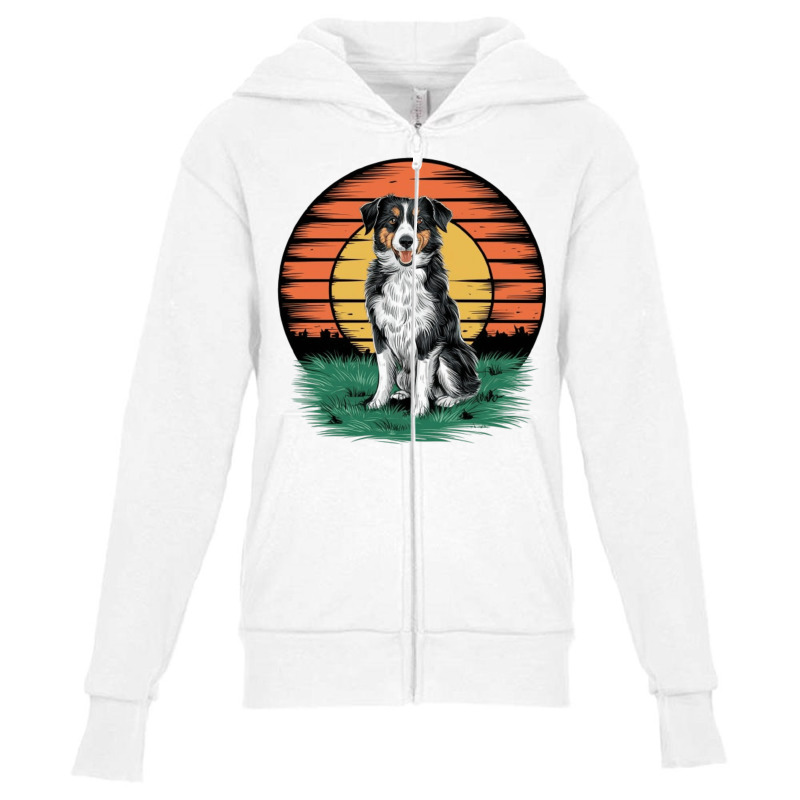 Vintage Sunset With A Cool Dog Youth Zipper Hoodie | Artistshot