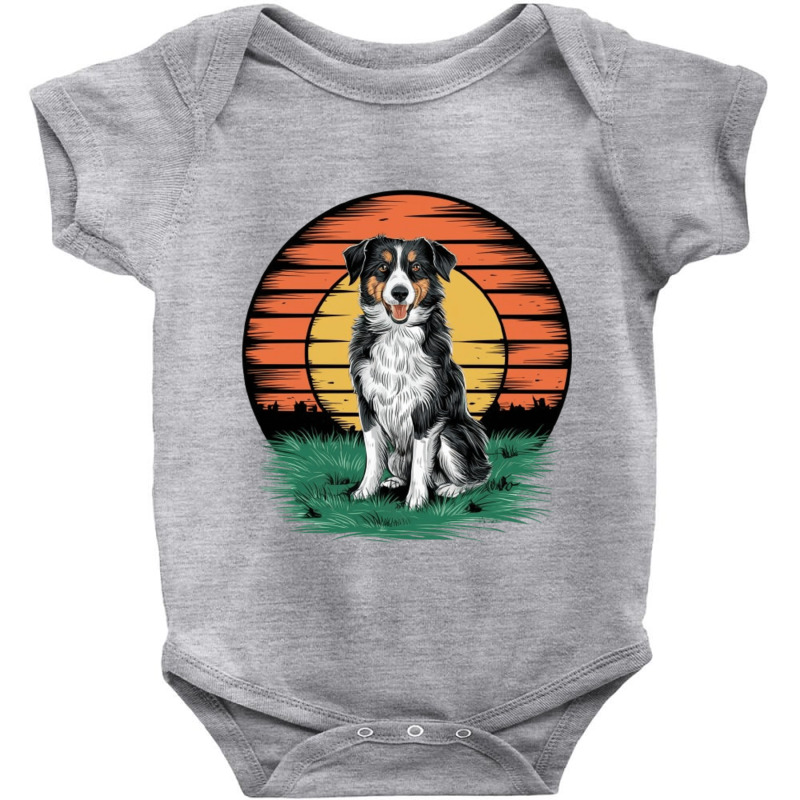 Vintage Sunset With A Cool Dog Baby Bodysuit | Artistshot