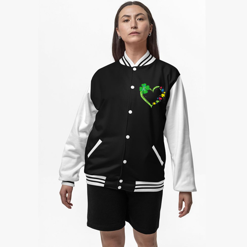 St Patricks Day Autism Awareness Heart T  Shirt Funny Autism St Patric Bomber Jacket | Artistshot