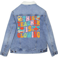 This Teacher Is Glowing Hello Summer Unisex Sherpa-lined Denim Jacket | Artistshot