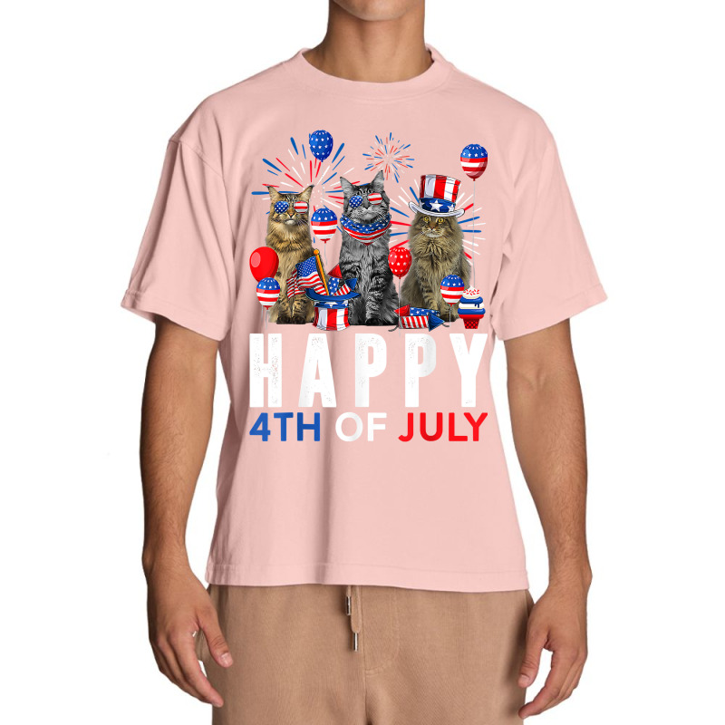 Cute Red White Blue Maine Coon Patriotic Happy 4th Of July T Shirt Urban Heavy T-shirt by Jeffrey_Insalaco | Artistshot