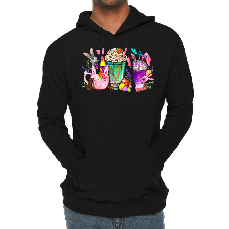 Easter Coffee Cups With Bunny Lightweight Hoodie | Artistshot