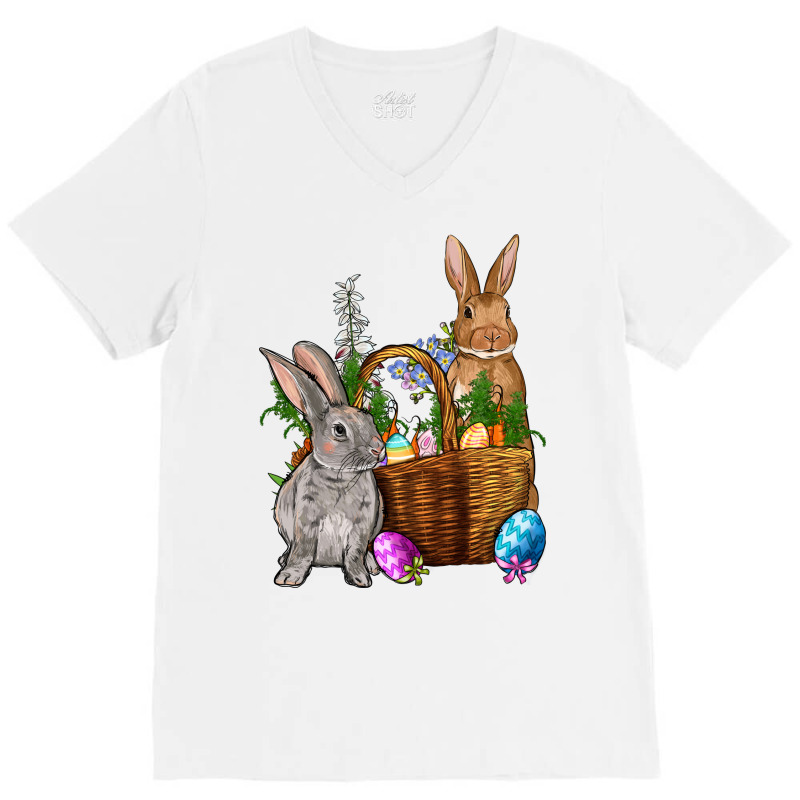 Bunnys Carrots Eggs With Basket Easter V-neck Tee | Artistshot