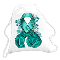 Ovarian Cancer Teal Ribbon With Boxing Gloves Drawstring Bags | Artistshot