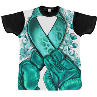 Ovarian Cancer Teal Ribbon With Boxing Gloves Graphic T-shirt | Artistshot