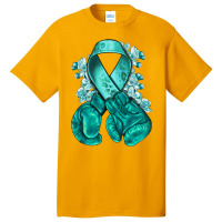 Ovarian Cancer Teal Ribbon With Boxing Gloves Basic T-shirt | Artistshot