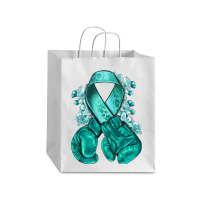 Ovarian Cancer Teal Ribbon With Boxing Gloves Debie Paper Bag - 10 X 5 X 13 | Artistshot