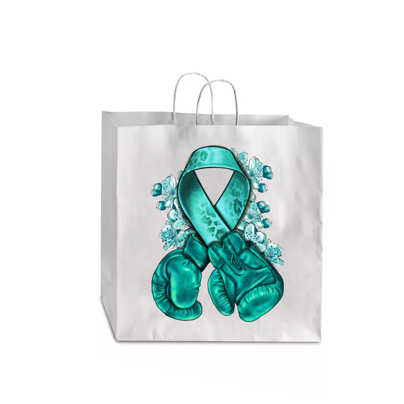 Ovarian Cancer Teal Ribbon With Boxing Gloves Jumbo Paper Bag - 18 X 7 X 18 3/4 | Artistshot