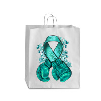 Ovarian Cancer Teal Ribbon With Boxing Gloves Queen Paper Bag - 16 X 6 X 19 1/4 | Artistshot