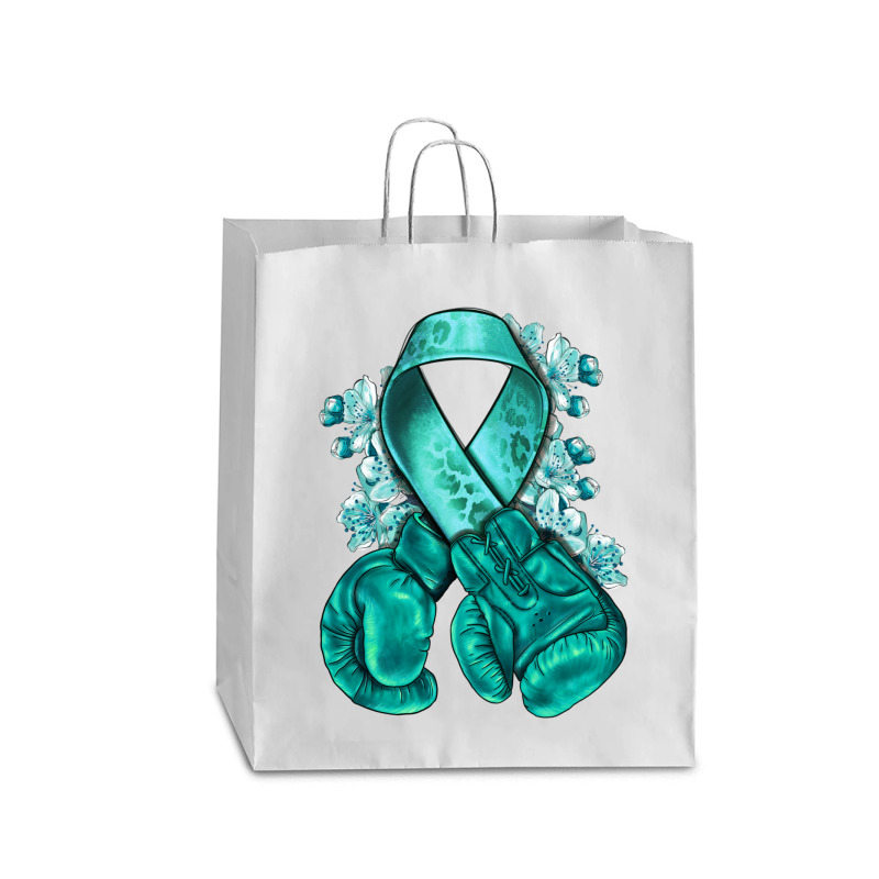 Ovarian Cancer Teal Ribbon With Boxing Gloves Queen Paper Bag - 16 X 6 X 19 1/4 | Artistshot