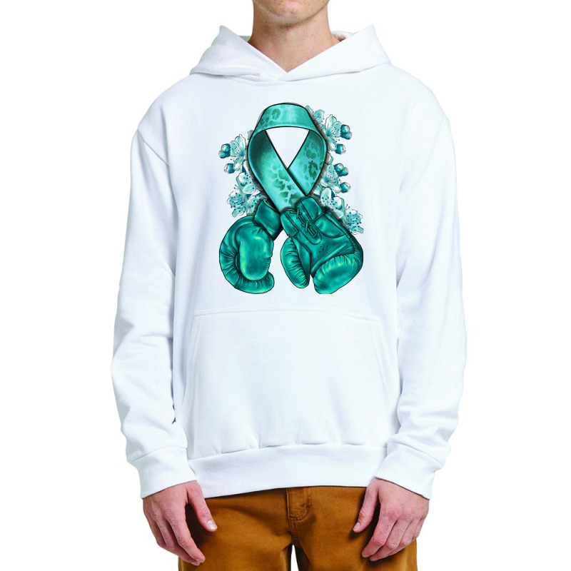 Ovarian Cancer Teal Ribbon With Boxing Gloves Urban Pullover Hoodie | Artistshot