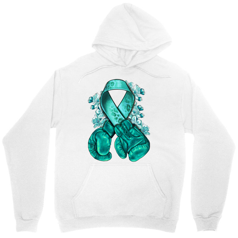 Ovarian Cancer Teal Ribbon With Boxing Gloves Unisex Hoodie | Artistshot