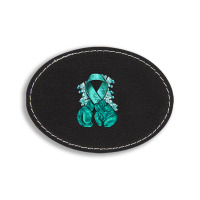 Ovarian Cancer Teal Ribbon With Boxing Gloves Oval Leatherette Patch | Artistshot