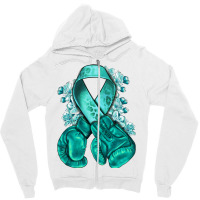 Ovarian Cancer Teal Ribbon With Boxing Gloves Zipper Hoodie | Artistshot