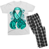 Ovarian Cancer Teal Ribbon With Boxing Gloves Men's T-shirt Pajama Set | Artistshot