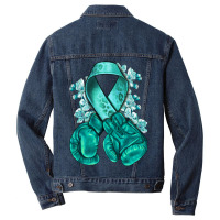 Ovarian Cancer Teal Ribbon With Boxing Gloves Men Denim Jacket | Artistshot