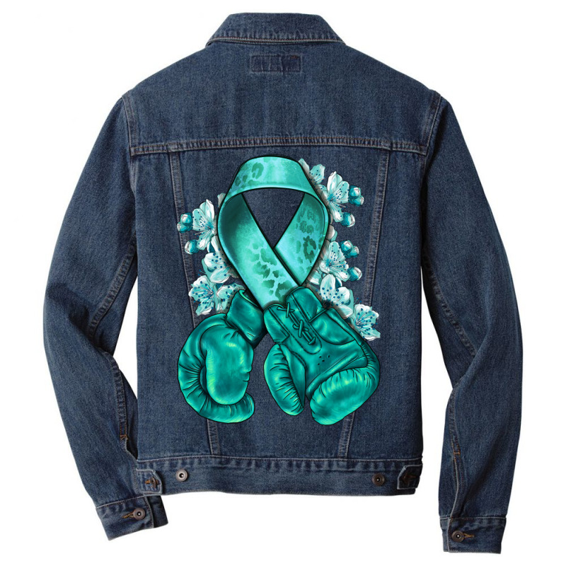 Ovarian Cancer Teal Ribbon With Boxing Gloves Men Denim Jacket | Artistshot