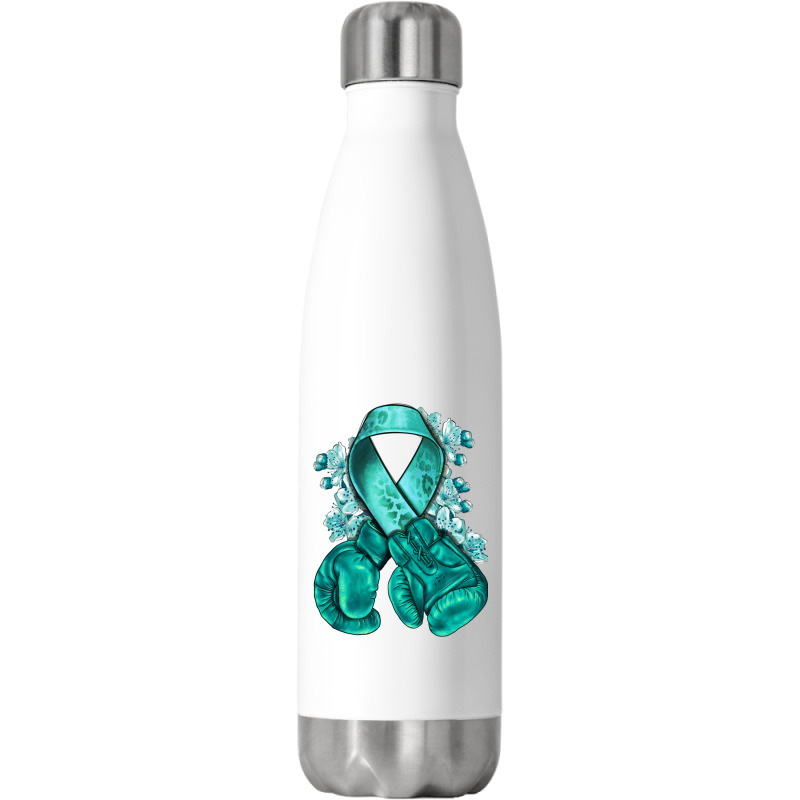 Ovarian Cancer Teal Ribbon With Boxing Gloves Stainless Steel Water Bottle | Artistshot