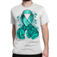 Ovarian Cancer Teal Ribbon With Boxing Gloves Classic T-shirt | Artistshot