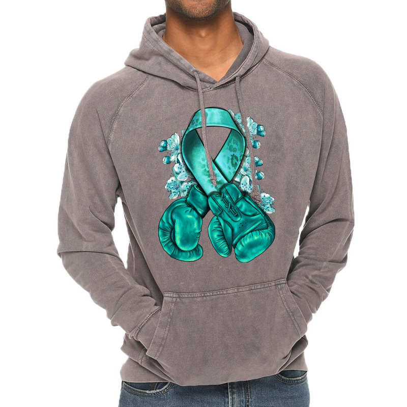 Ovarian Cancer Teal Ribbon With Boxing Gloves Vintage Hoodie | Artistshot