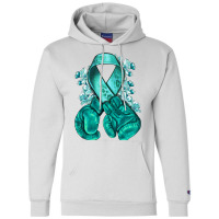 Ovarian Cancer Teal Ribbon With Boxing Gloves Champion Hoodie | Artistshot