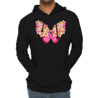 Pink Ribbon Breast Cancer Butterfly Lightweight Hoodie | Artistshot