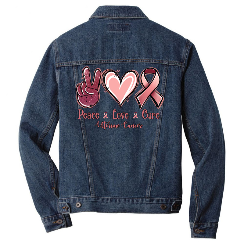 Peace Love Cure Uterine Cancer Men Denim Jacket | Artistshot