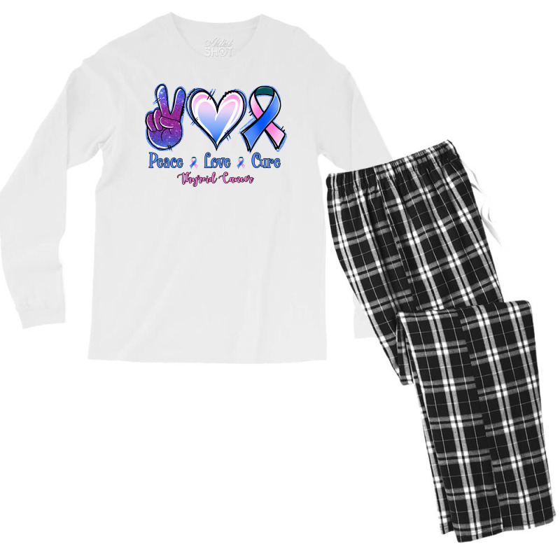 Peace Love Cure Thyroid Cancer Men's Long Sleeve Pajama Set | Artistshot