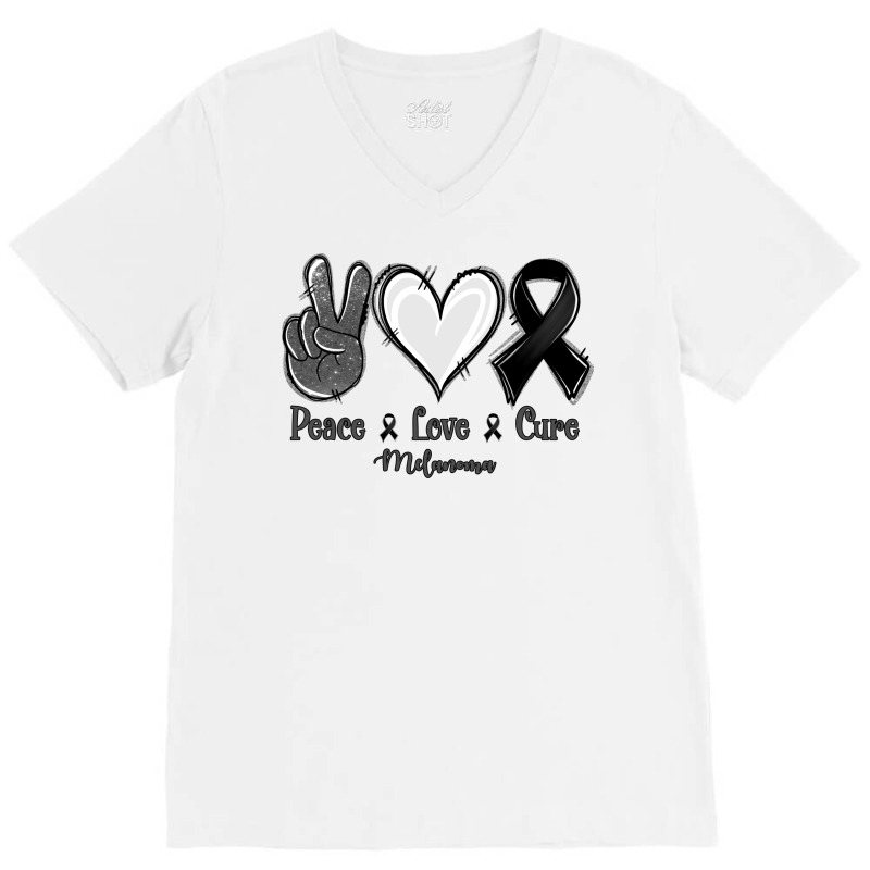 Peace Love Cure Melanoma Cancer V-neck Tee | Artistshot