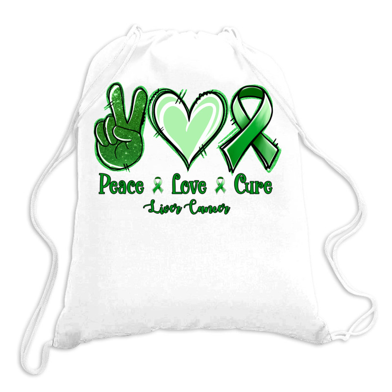 Peace Love Cure Liver Cancer Drawstring Bags | Artistshot