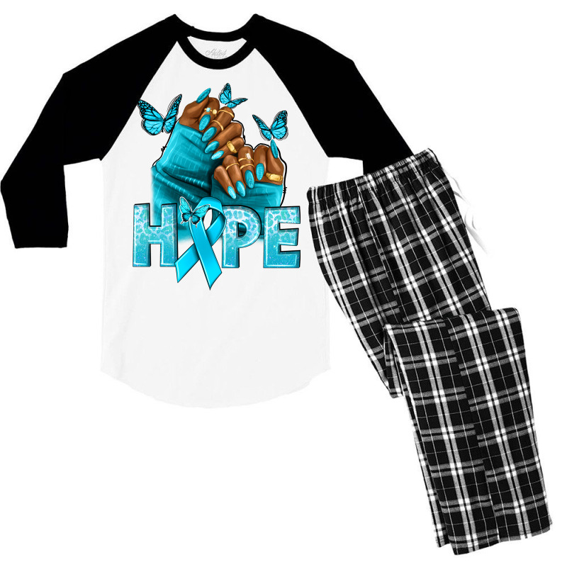 Hope Teal Ribbon Ovarian Cancer Nails Men's 3/4 Sleeve Pajama Set | Artistshot