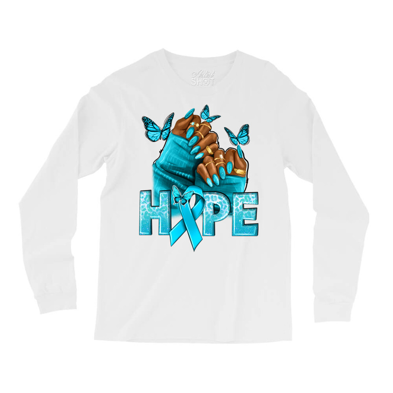 Hope Teal Ribbon Ovarian Cancer Nails Long Sleeve Shirts | Artistshot