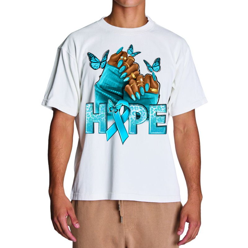 Hope Teal Ribbon Ovarian Cancer Nails Urban Heavy T-shirt | Artistshot