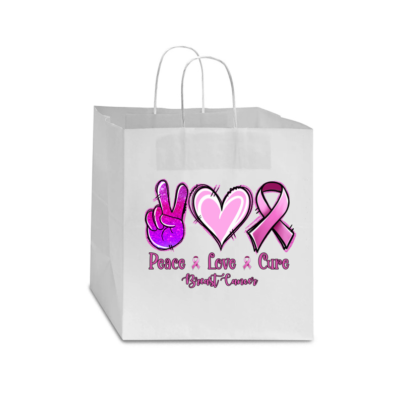 Peace Love Cure Breast Cancer Star Paper Bag - 13 X 7 X 13 | Artistshot