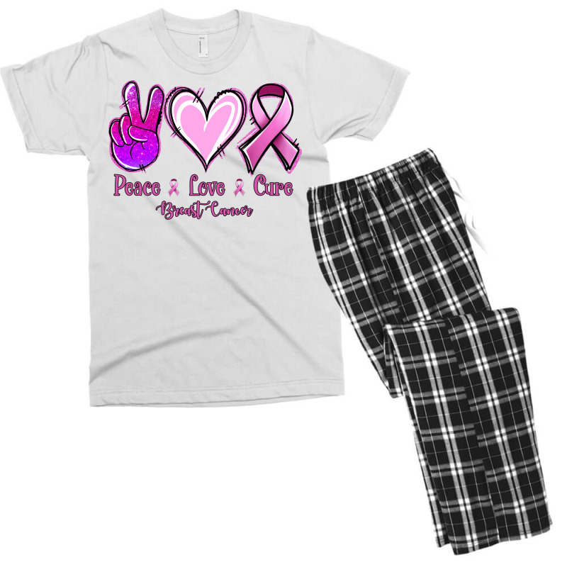 Peace Love Cure Breast Cancer Men's T-shirt Pajama Set | Artistshot