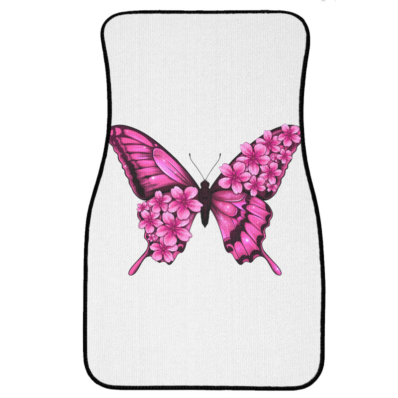 Floral Pink Butterfly Front Car Mat | Artistshot