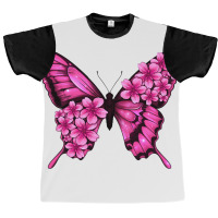 Floral Pink Butterfly Graphic T-shirt | Artistshot